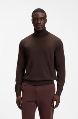 Rollneck sweater in extra-fine merino wool, Dark Brown