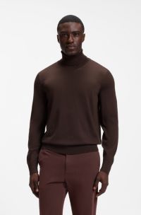Rollneck sweater in extra-fine merino wool, Dark Brown