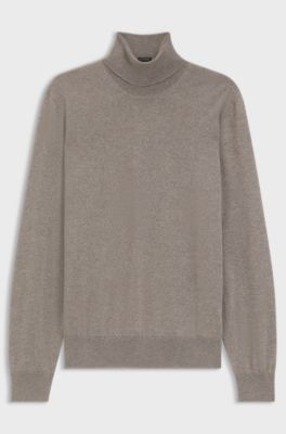 Rollneck sweater in extra-fine merino wool, Light Brown