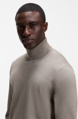 Rollneck sweater in extra-fine merino wool, Light Brown