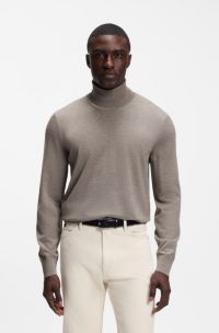 Rollneck sweater in extra-fine merino wool, Light Brown