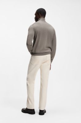 Rollneck sweater in extra-fine merino wool, Light Brown