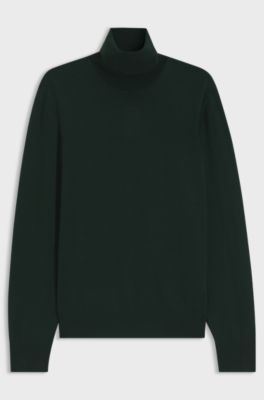 Rollneck sweater in extra-fine merino wool, Dark Green