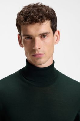 Rollneck sweater in extra-fine merino wool, Dark Green