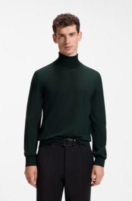 Rollneck sweater in extra-fine merino wool, Dark Green