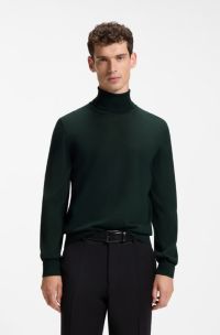 Rollneck sweater in extra-fine merino wool, Dark Green