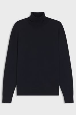 Rollneck sweater in extra-fine merino wool, Dark Blue