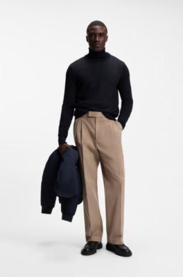 Rollneck sweater in extra-fine merino wool, Dark Blue