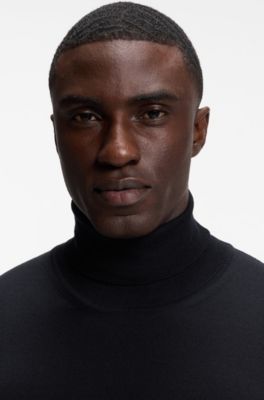 Rollneck sweater in extra-fine merino wool, Dark Blue
