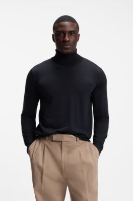 Rollneck sweater in extra-fine merino wool, Dark Blue