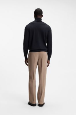 Rollneck sweater in extra-fine merino wool, Dark Blue