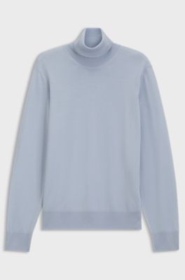 Rollneck sweater in extra-fine merino wool, Light Blue