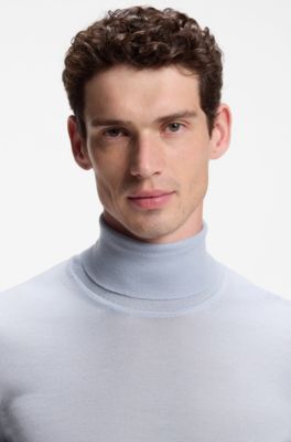 Rollneck sweater in extra-fine merino wool, Light Blue