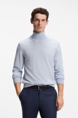 Rollneck sweater in extra-fine merino wool, Light Blue