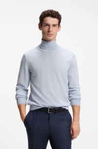 Rollneck sweater in extra-fine merino wool, Light Blue