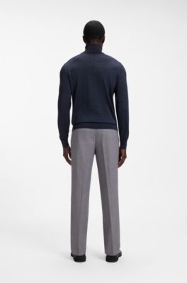 Rollneck sweater in extra-fine merino wool, Dark Blue