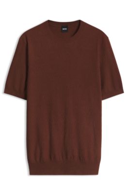 Short-sleeved sweater with knitted structure, Brown
