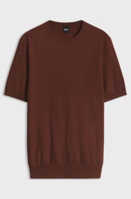 Micro-structured knit T-shirt, Brown