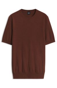 Short-sleeved sweater with knitted structure, Brown