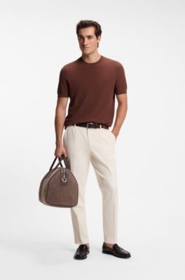Micro-structured knit T-shirt, Brown