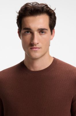 Micro-structured knit T-shirt, Brown