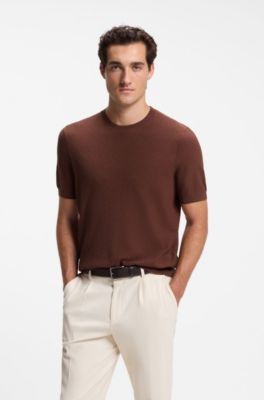 Micro-structured knit T-shirt, Brown
