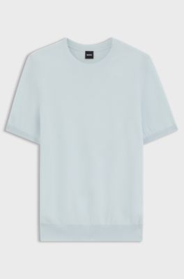 Short-sleeved sweater with knitted structure, Light Blue