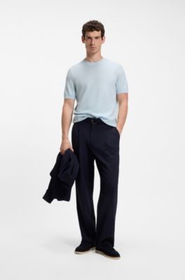 Short-sleeved sweater with knitted structure, Light Blue