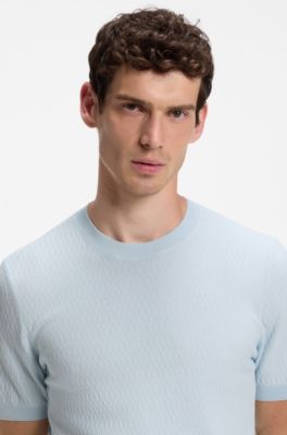 Short-sleeved sweater with knitted structure, Light Blue