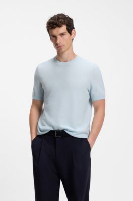 Short-sleeved sweater with knitted structure, Light Blue