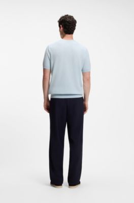 Short-sleeved sweater with knitted structure, Light Blue
