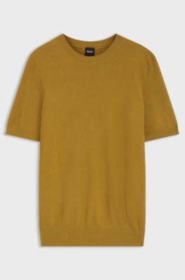 Micro-structured knit T-shirt, Gold