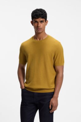 Micro-structured knit T-shirt, Gold