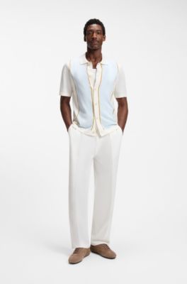 Colour-blocked cardigan with wing collar, Natural