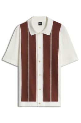 Colour-blocked cardigan with wing collar, Brown