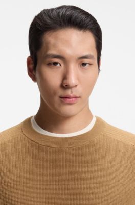 Knitted sweater in cotton and virgin wool, Beige