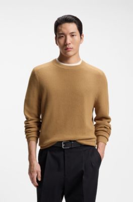 Knitted sweater in cotton and virgin wool, Beige