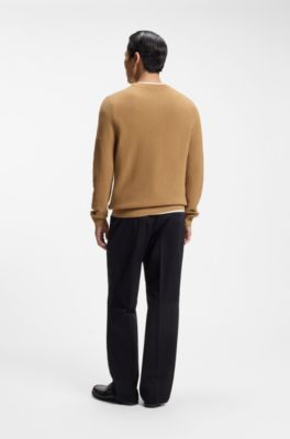 Knitted sweater in cotton and virgin wool, Beige