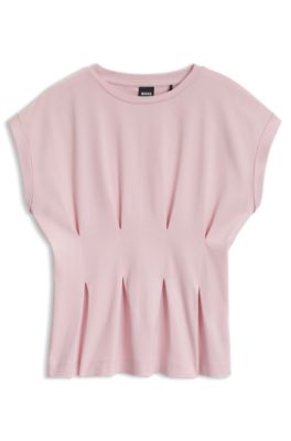 Box-pleat T-shirt in mercerised cotton, Light Pink