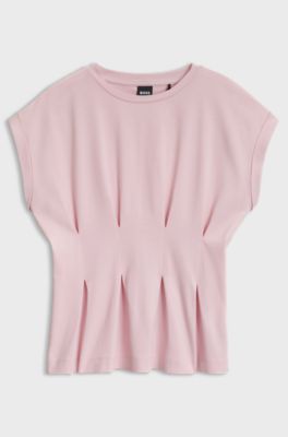 Box-pleat T-shirt in mercerised cotton, Light Pink