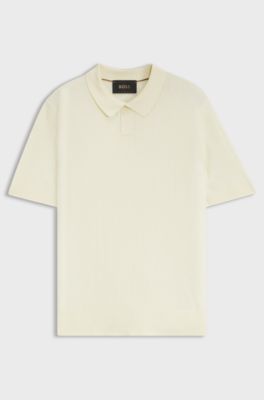 Silk knit polo with ribbed structure, Light Yellow