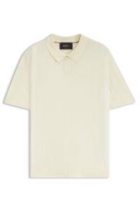 Silk knit polo with ribbed structure, Light Yellow
