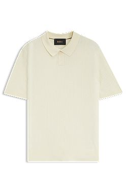 Silk knit polo with ribbed structure