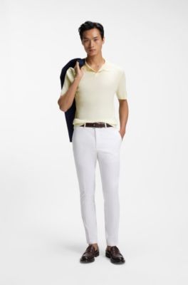 Silk knit polo with ribbed structure, Light Yellow