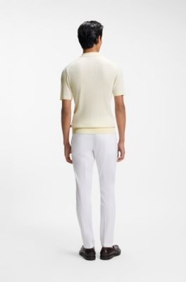 Silk knit polo with ribbed structure, Light Yellow