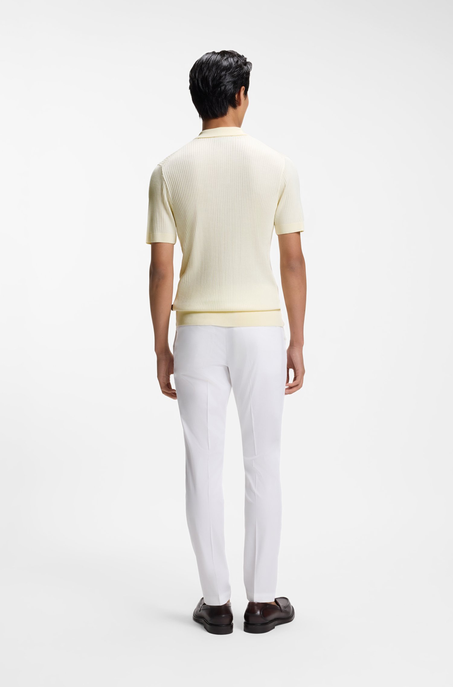 Boss Silk knit polo with ribbed structure pikéer herr – bild 3