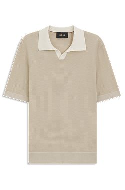 Johnny-collar polo sweater in cotton and silk