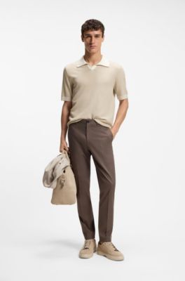 Jersey de algod&oacute;n y seda con cuello de polo abierto, Beige claro