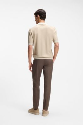 Johnny-collar polo sweater in cotton and silk, Light Beige