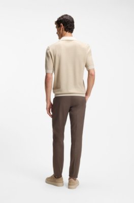 Boss Johnny-collar knit polo in cotton and silk långärmade t-shirts herr – bild 3